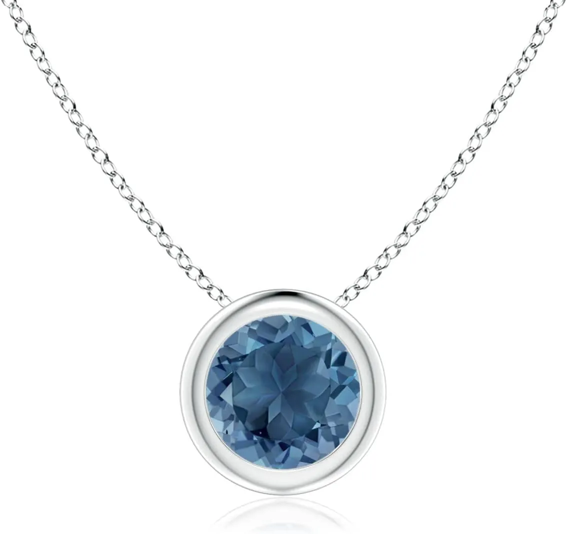 Angara Natural Bezel-Set Round London Blue Topaz Solitaire Pendant in Silver / 14K Solid Gold/Platinum | November Birthstone, Birthday, Engagement, Anniversary, Wedding Jewelry Gift for Women