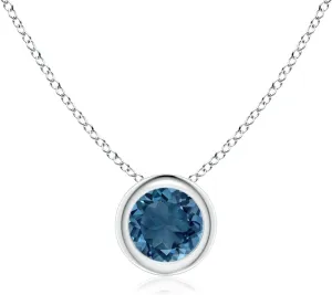 Angara Natural Bezel-Set Round London Blue Topaz Solitaire Pendant in Silver / 14K Solid Gold/Platinum | November Birthstone, Birthday, Engagement, Anniversary, Wedding Jewelry Gift for Women