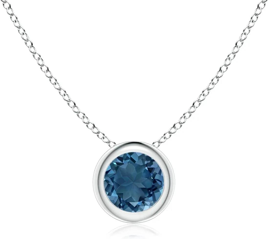 Angara Natural Bezel-Set Round London Blue Topaz Solitaire Pendant in Silver / 14K Solid Gold/Platinum | November Birthstone, Birthday, Engagement, Anniversary, Wedding Jewelry Gift for Women