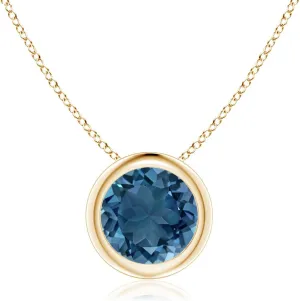 Angara Natural Bezel-Set Round London Blue Topaz Solitaire Pendant in Silver / 14K Solid Gold/Platinum | November Birthstone, Birthday, Engagement, Anniversary, Wedding Jewelry Gift for Women