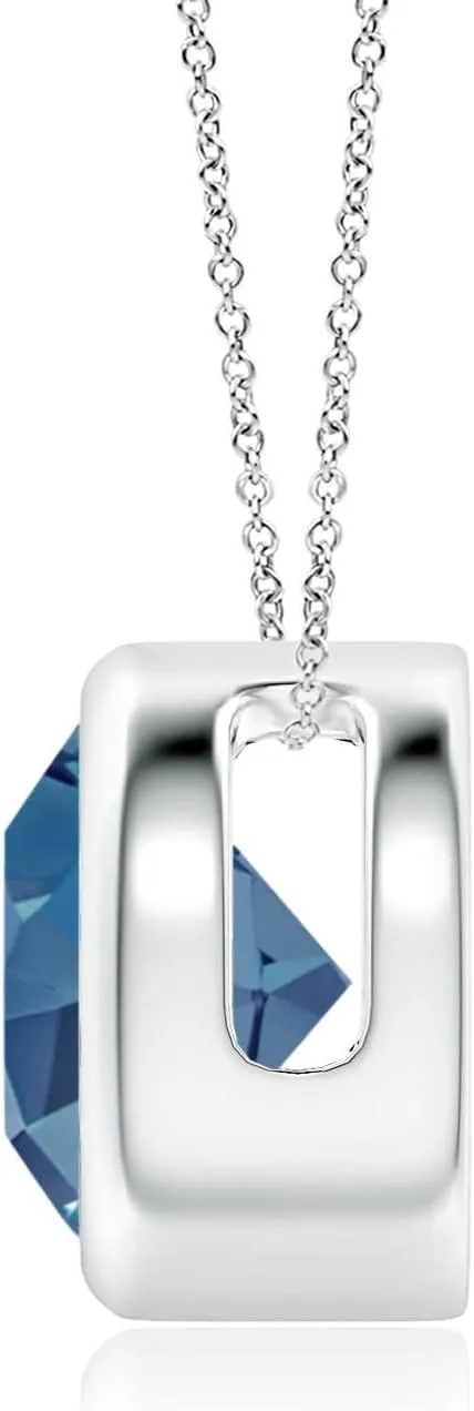 Angara Natural Bezel-Set Round London Blue Topaz Solitaire Pendant in Silver / 14K Solid Gold/Platinum | November Birthstone, Birthday, Engagement, Anniversary, Wedding Jewelry Gift for Women