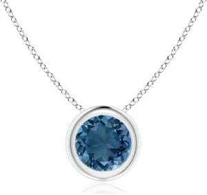 Angara Natural Bezel-Set Round London Blue Topaz Solitaire Pendant in Silver / 14K Solid Gold/Platinum | November Birthstone, Birthday, Engagement, Anniversary, Wedding Jewelry Gift for Women