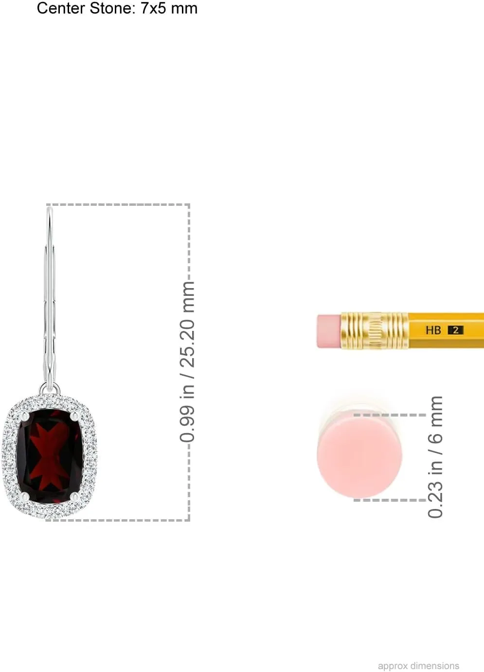 ANGARA Natural Cushion Garnet Leverback Earrings with Diamond Halo in 14K Solid Gold/Platinum | January Birthstone, Birthday, Engagement, Anniversary, Wedding Jewelry Gift for Women