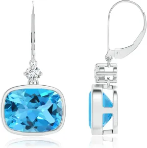 ANGARA Natural Cushion Swiss Blue Topaz and Diamond Dangle Earrings in 14K Solid Gold/Platinum | November Birthstone, Birthday, Engagement, Anniversary, Wedding Jewelry Gift for Women