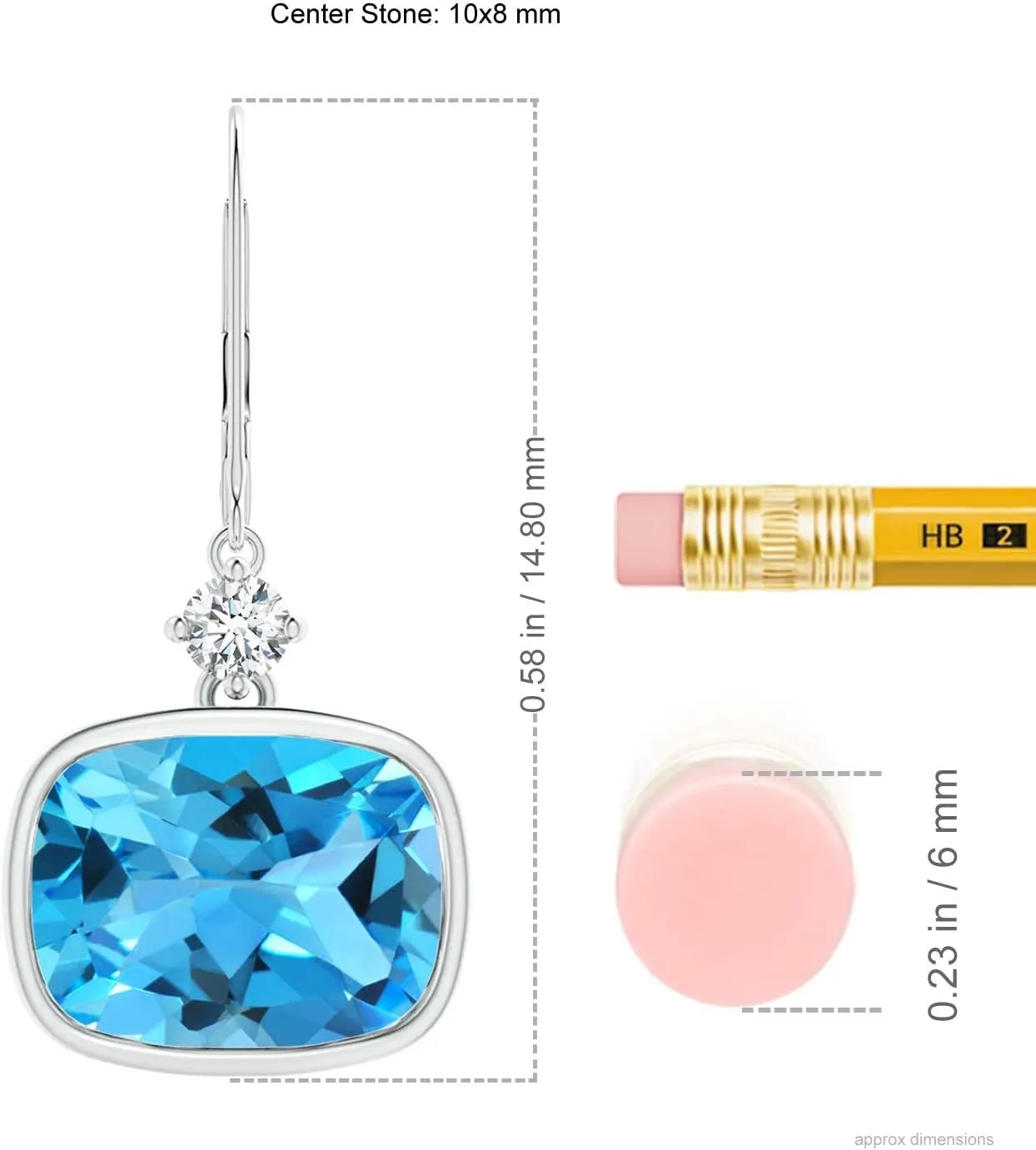 ANGARA Natural Cushion Swiss Blue Topaz and Diamond Dangle Earrings in 14K Solid Gold/Platinum | November Birthstone, Birthday, Engagement, Anniversary, Wedding Jewelry Gift for Women
