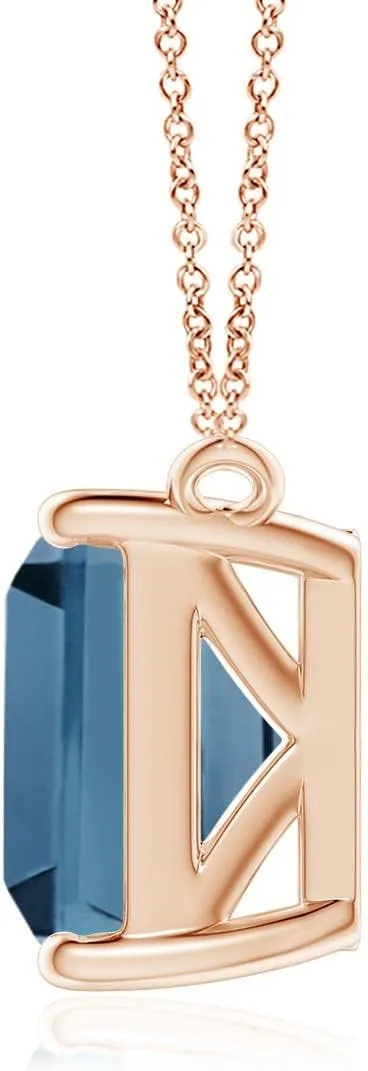 Angara Natural East-West Emerald-Cut London Blue Topaz Solitaire Pendant in 14K Solid Gold/Platinum | November Birthstone, Birthday, Engagement, Anniversary, Wedding Jewelry Gift for Women
