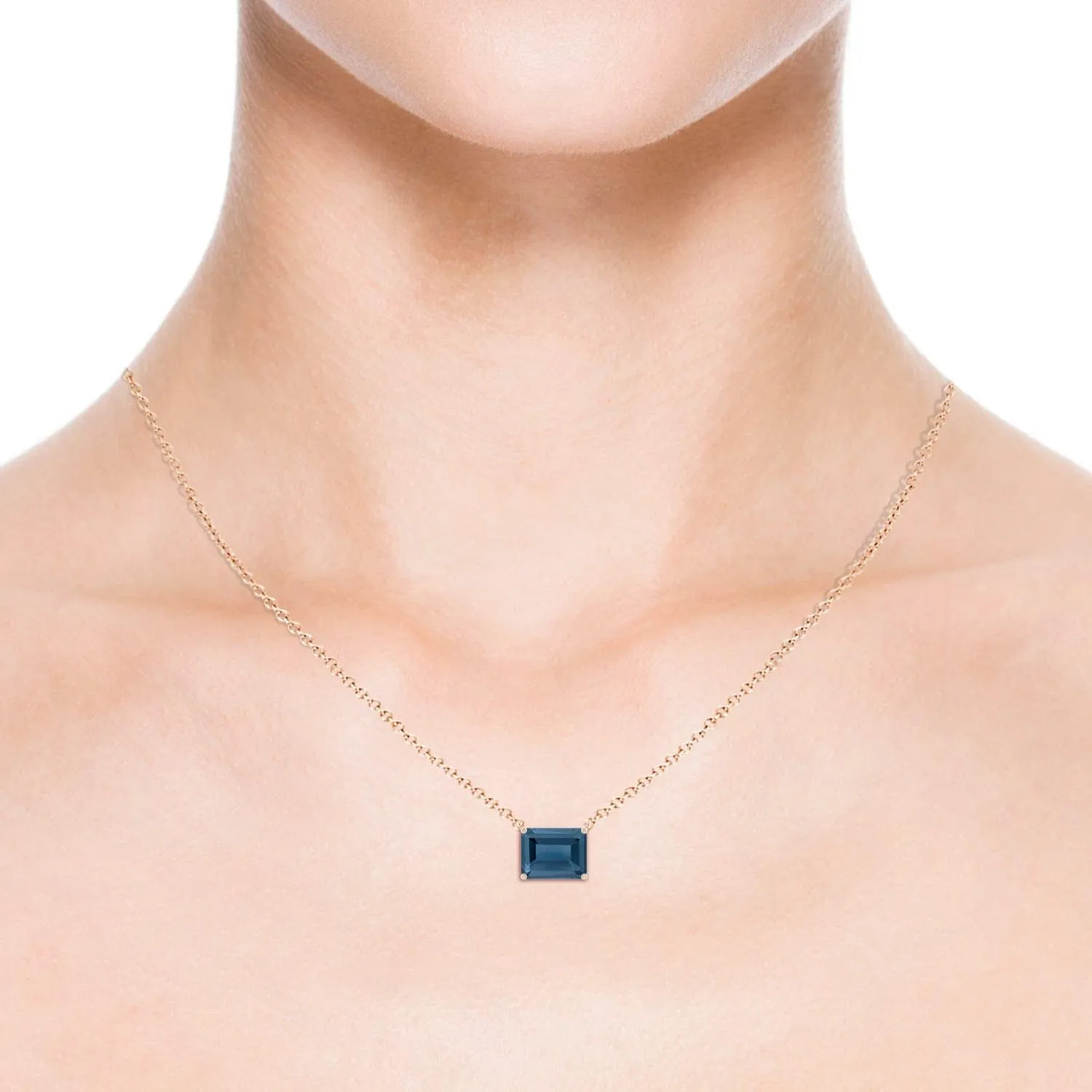 Angara Natural East-West Emerald-Cut London Blue Topaz Solitaire Pendant in 14K Solid Gold/Platinum | November Birthstone, Birthday, Engagement, Anniversary, Wedding Jewelry Gift for Women