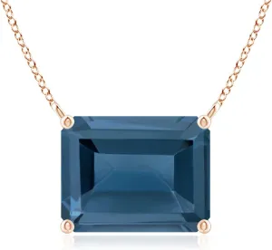 Angara Natural East-West Emerald-Cut London Blue Topaz Solitaire Pendant in 14K Solid Gold/Platinum | November Birthstone, Birthday, Engagement, Anniversary, Wedding Jewelry Gift for Women