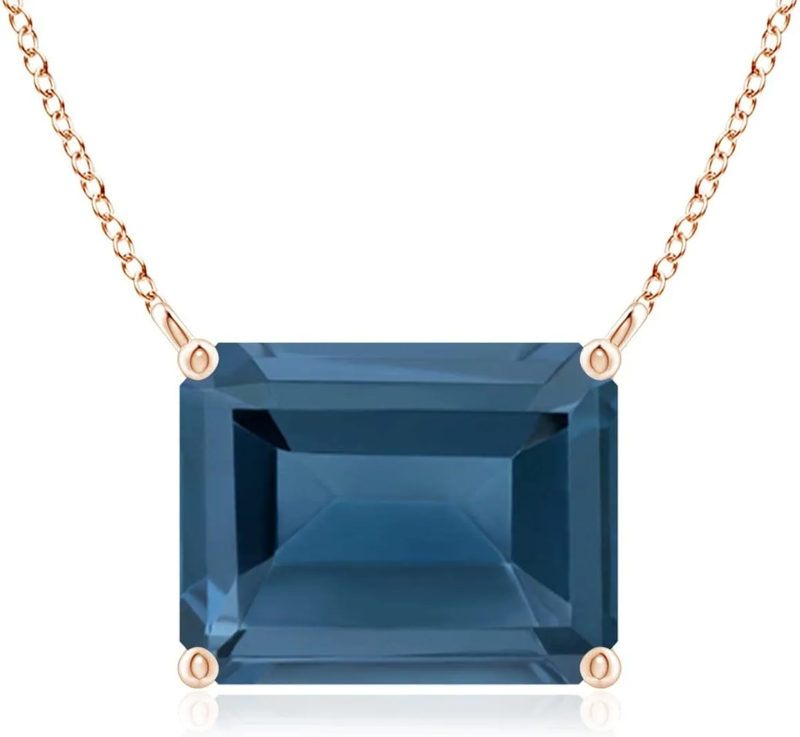 Angara Natural East-West Emerald-Cut London Blue Topaz Solitaire Pendant in 14K Solid Gold/Platinum | November Birthstone, Birthday, Engagement, Anniversary, Wedding Jewelry Gift for Women