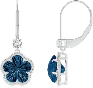 ANGARA Natural London Blue Topaz Dangle Earrings for Women in Platinum (Grade-AAAA | Gemstone Size-8mm) | December Birthstone Jewelry Gift for Women | Birthday | Wedding | Anniversary