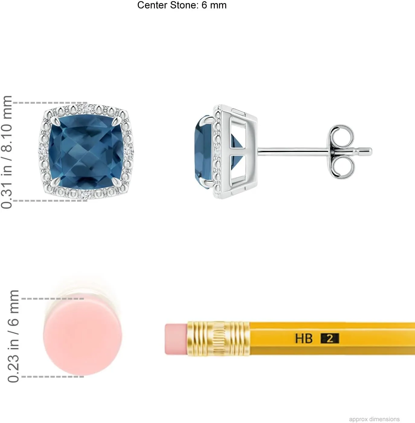 ANGARA Natural London Blue Topaz Halo Earrings for Women in Sterling Silver / 14K Solid Gold | November Birthstone, Birthday, Engagement, Anniversary, Wedding Jewelry Gift for Women