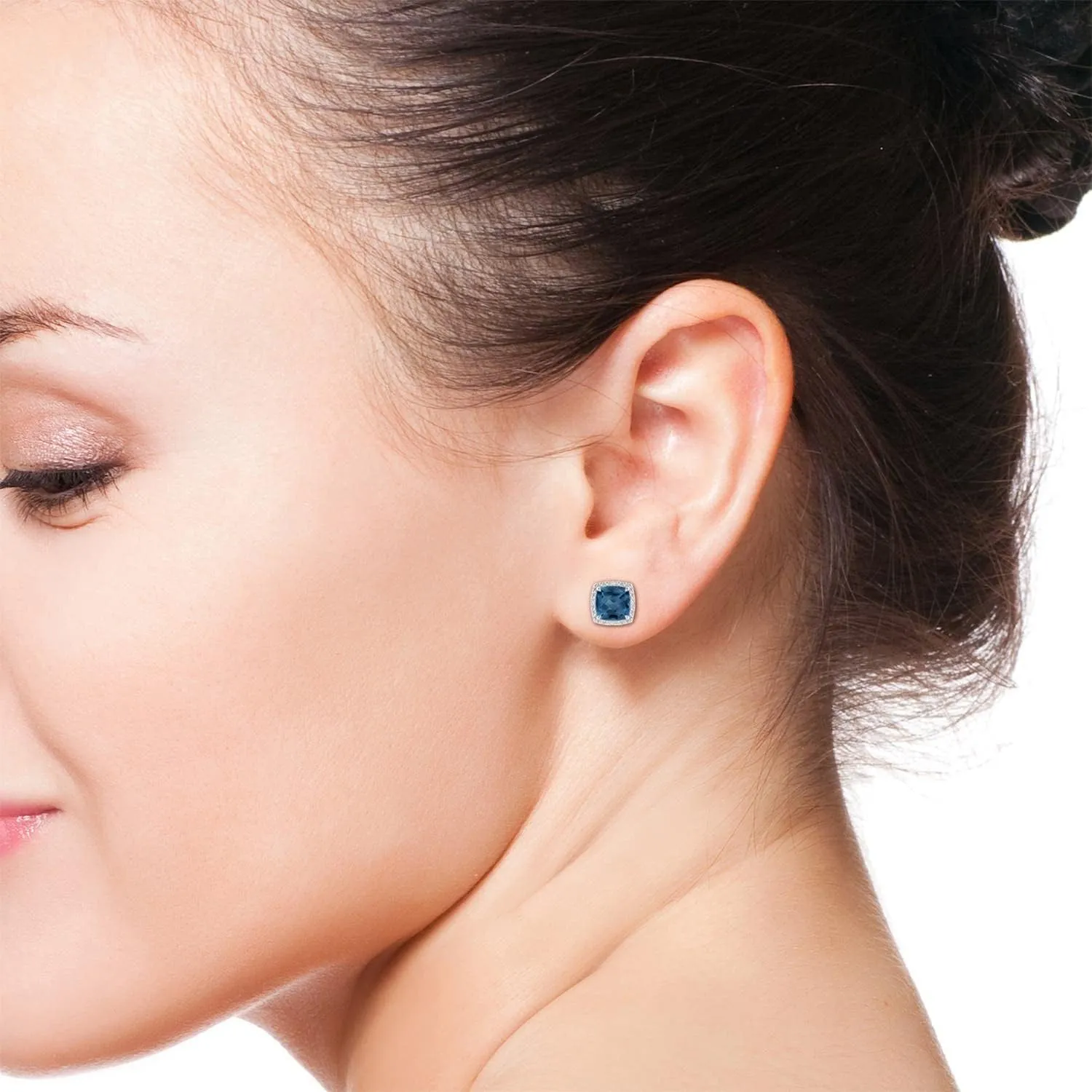 ANGARA Natural London Blue Topaz Halo Earrings for Women in Sterling Silver / 14K Solid Gold | November Birthstone, Birthday, Engagement, Anniversary, Wedding Jewelry Gift for Women