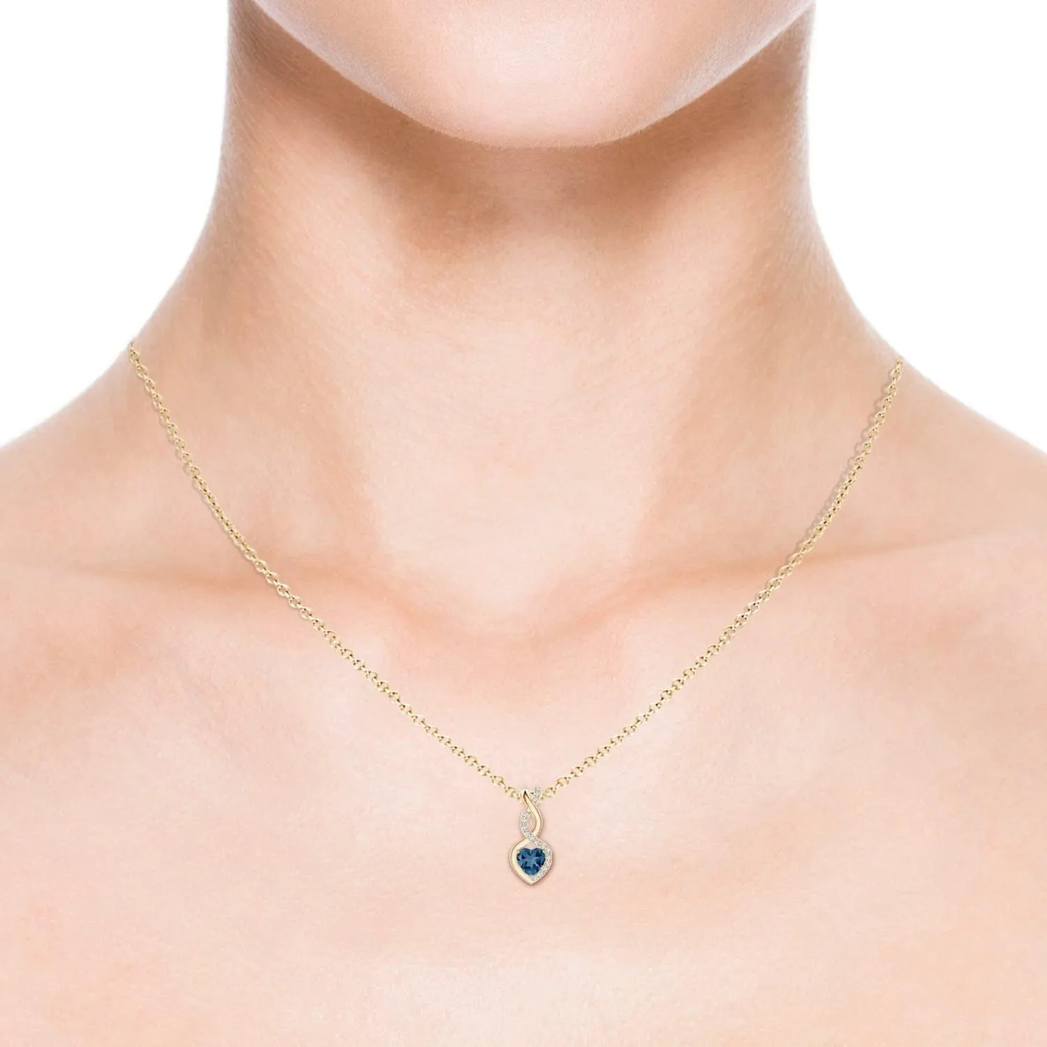 Angara Natural London Blue Topaz Infinity Heart Pendant with Diamonds in Silver / 14K Solid Gold/Platinum | November Birthstone, Birthday, Engagement, Anniversary, Wedding Jewelry Gift for Women