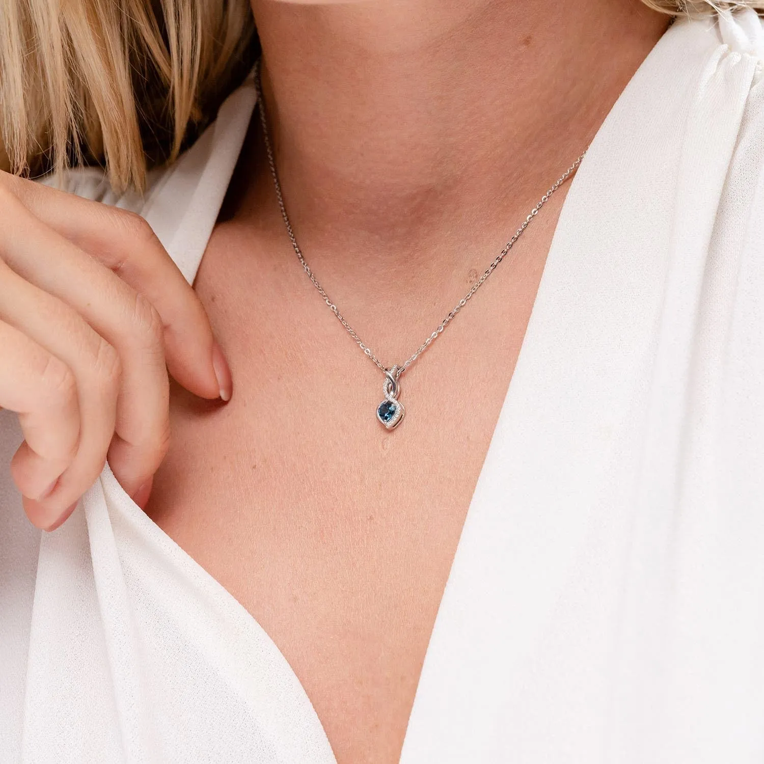 Angara Natural London Blue Topaz Infinity Heart Pendant with Diamonds in Silver / 14K Solid Gold/Platinum | November Birthstone, Birthday, Engagement, Anniversary, Wedding Jewelry Gift for Women