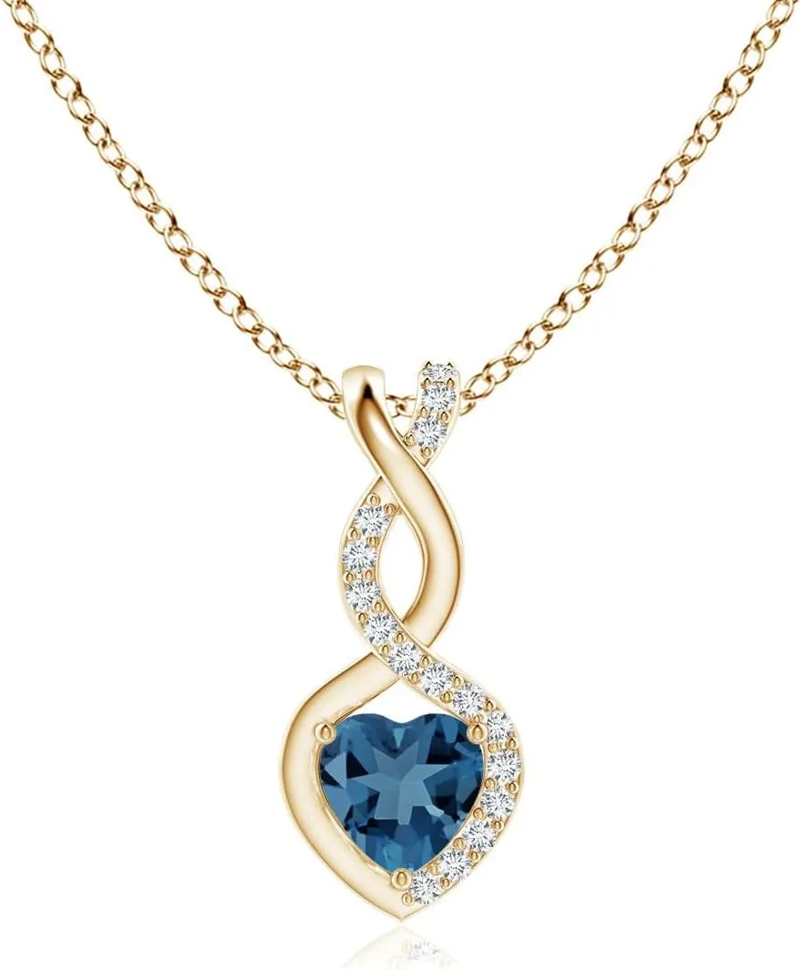 Angara Natural London Blue Topaz Infinity Heart Pendant with Diamonds in Silver / 14K Solid Gold/Platinum | November Birthstone, Birthday, Engagement, Anniversary, Wedding Jewelry Gift for Women