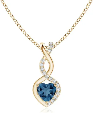 Angara Natural London Blue Topaz Infinity Heart Pendant with Diamonds in Silver / 14K Solid Gold/Platinum | November Birthstone, Birthday, Engagement, Anniversary, Wedding Jewelry Gift for Women