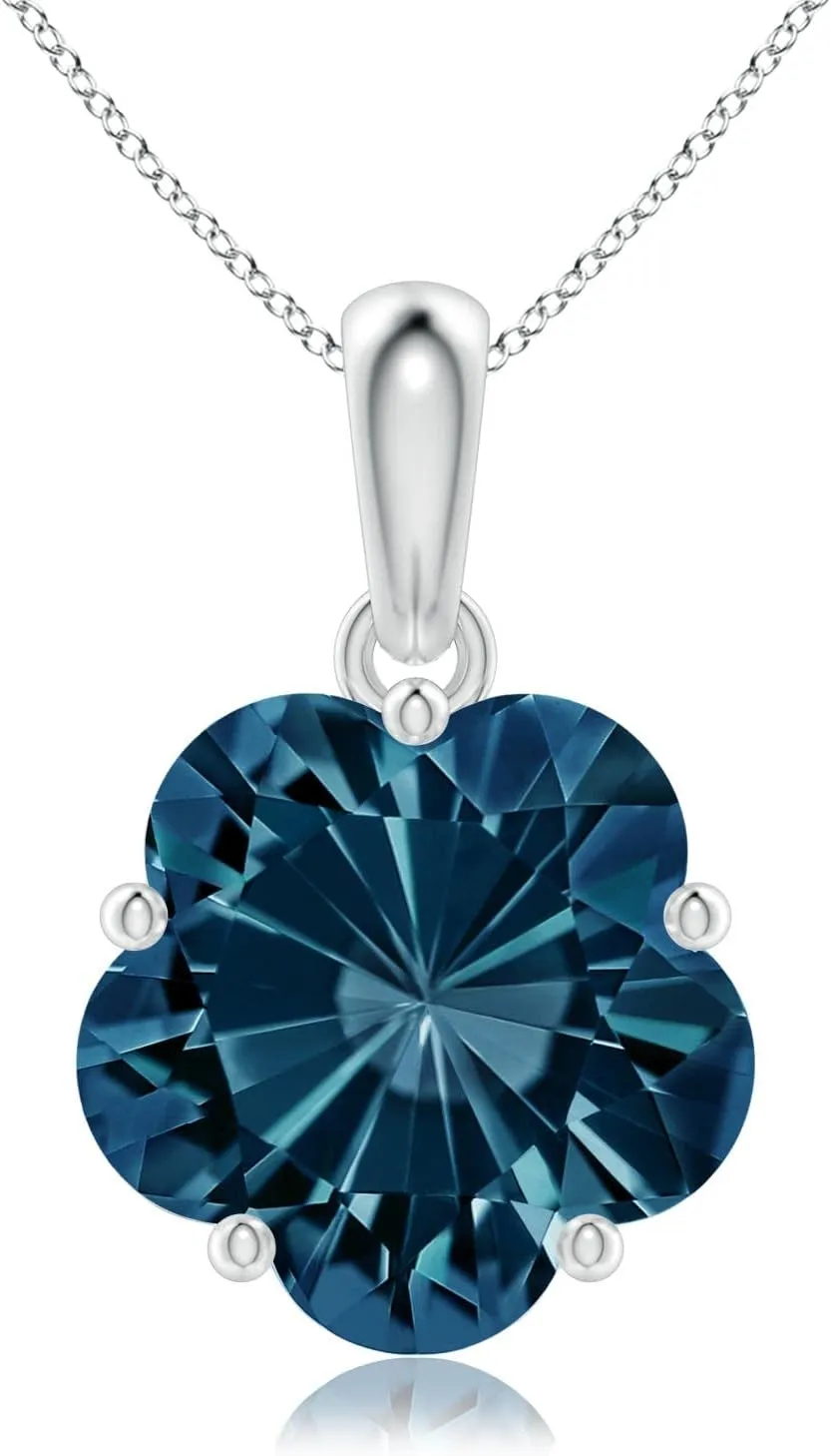 Angara Natural London Blue Topaz Solitaire Pendant Necklace for Women in Platinum (Grade-AAAA | 10mm) December Birthstone Jewelry Gift for Women | Birthday | Wedding | Anniversary