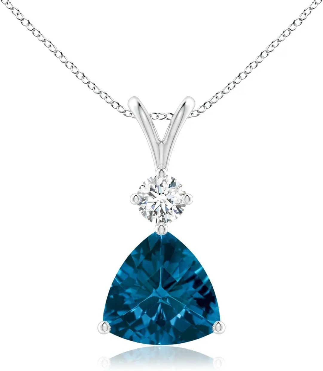 Angara Natural London Blue Topaz Solitaire Pendant Necklace for Women in Platinum (Grade-AAAA | 8mm) December Birthstone Jewelry Gift for Women | Birthday | Wedding | Anniversary