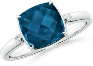 Angara Natural London Blue Topaz Solitaire Ring for Women in Platinum Size-8.5 (Grade-AAAA | Size-8mm) | December Birthstone Jewelry Gift for Women | Birthday | Wedding | Anniversary | Engagement