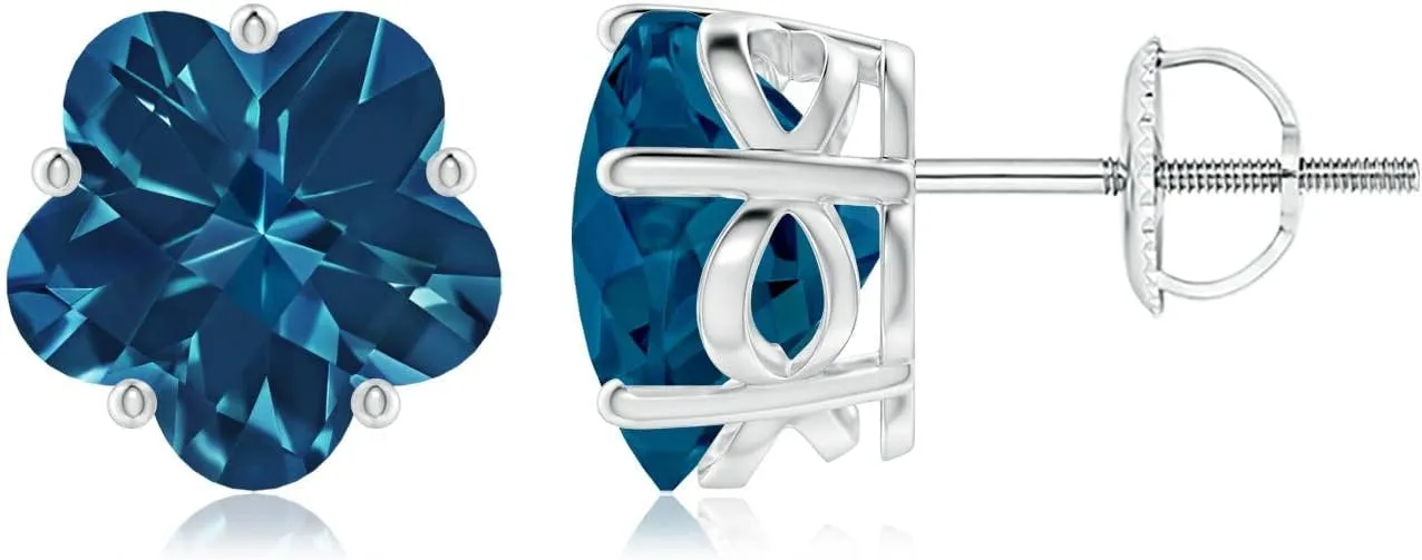 ANGARA Natural London Blue Topaz Solitaire Stud Earrings for Women in Platinum (Grade-AAAA | Gemstone Size-8mm) | December Birthstone Jewelry Gift for Women | Birthday | Wedding | Anniversary