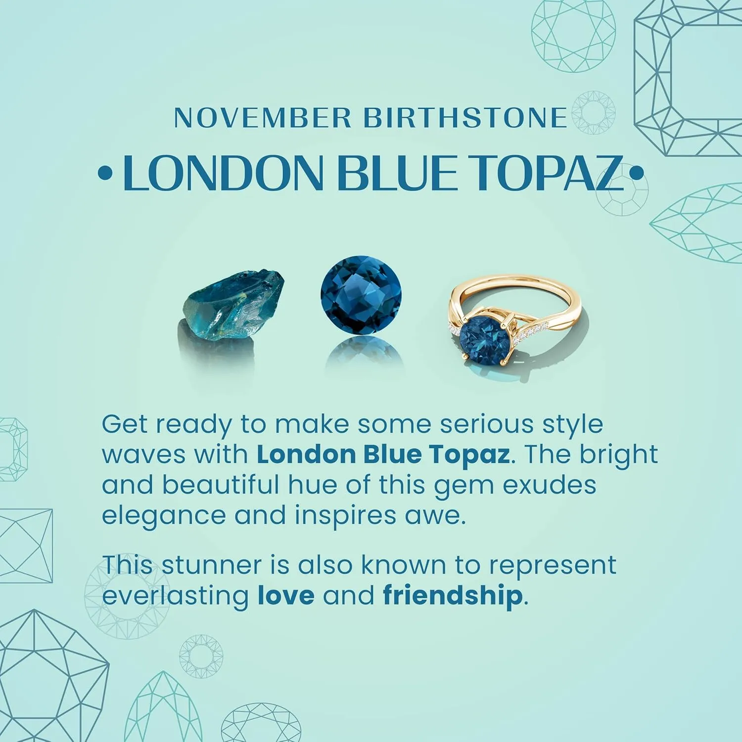 Angara Natural Princess Diana Inspired London Blue Topaz Ring with Halo in Silver / 14K Solid Gold/Platinum | November Birthstone, Birthday, Engagement, Anniversary, Wedding Jewelry Gift for Women
