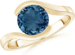 Angara Natural Semi Bezel-Set Solitaire Round London Blue Topaz Bypass Ring in Silver / 14K Solid Gold/Platinum | November Birthstone, Birthday, Engagement, Anniversary Jewelry Gift for Women