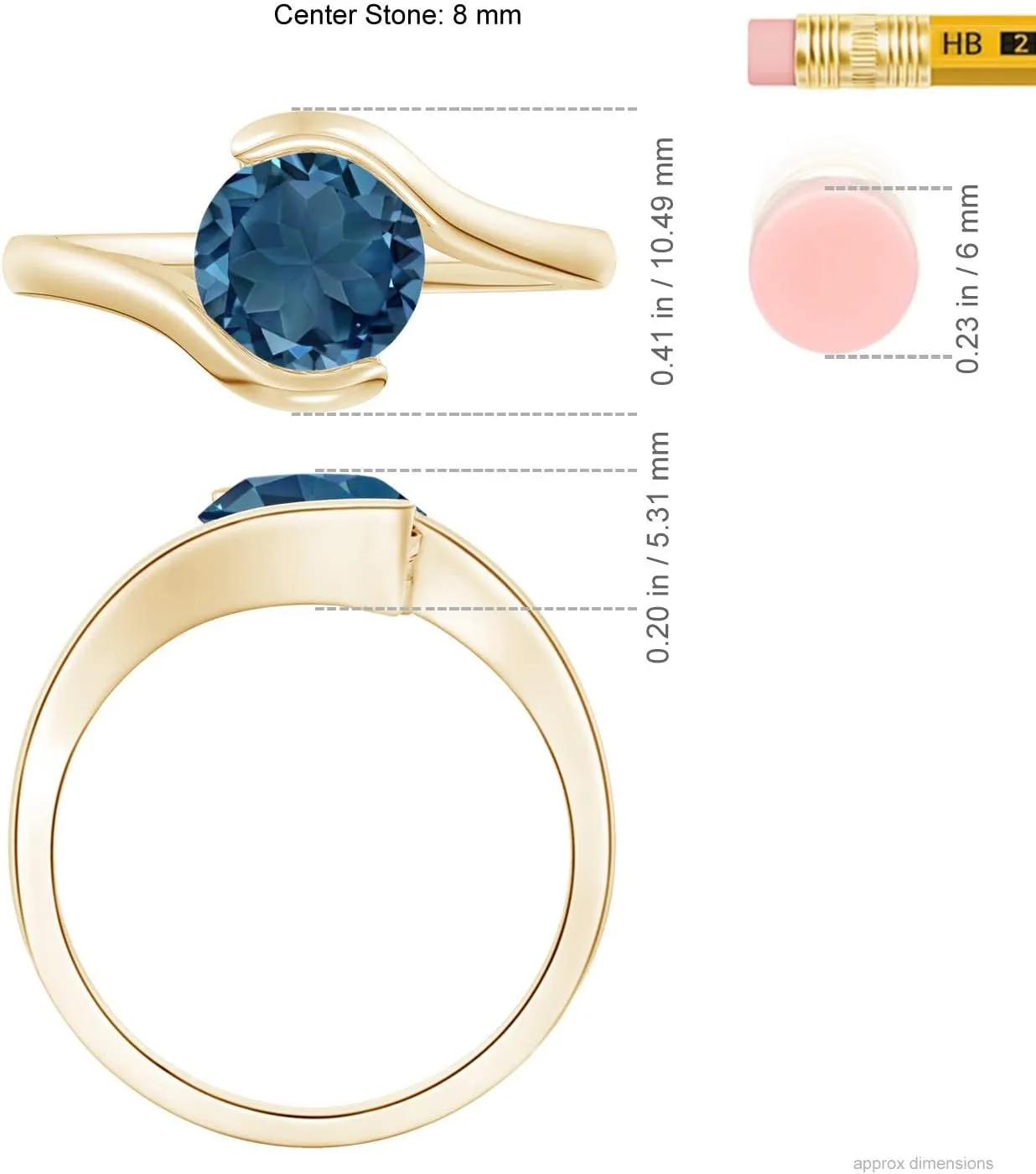 Angara Natural Semi Bezel-Set Solitaire Round London Blue Topaz Bypass Ring in Silver / 14K Solid Gold/Platinum | November Birthstone, Birthday, Engagement, Anniversary Jewelry Gift for Women