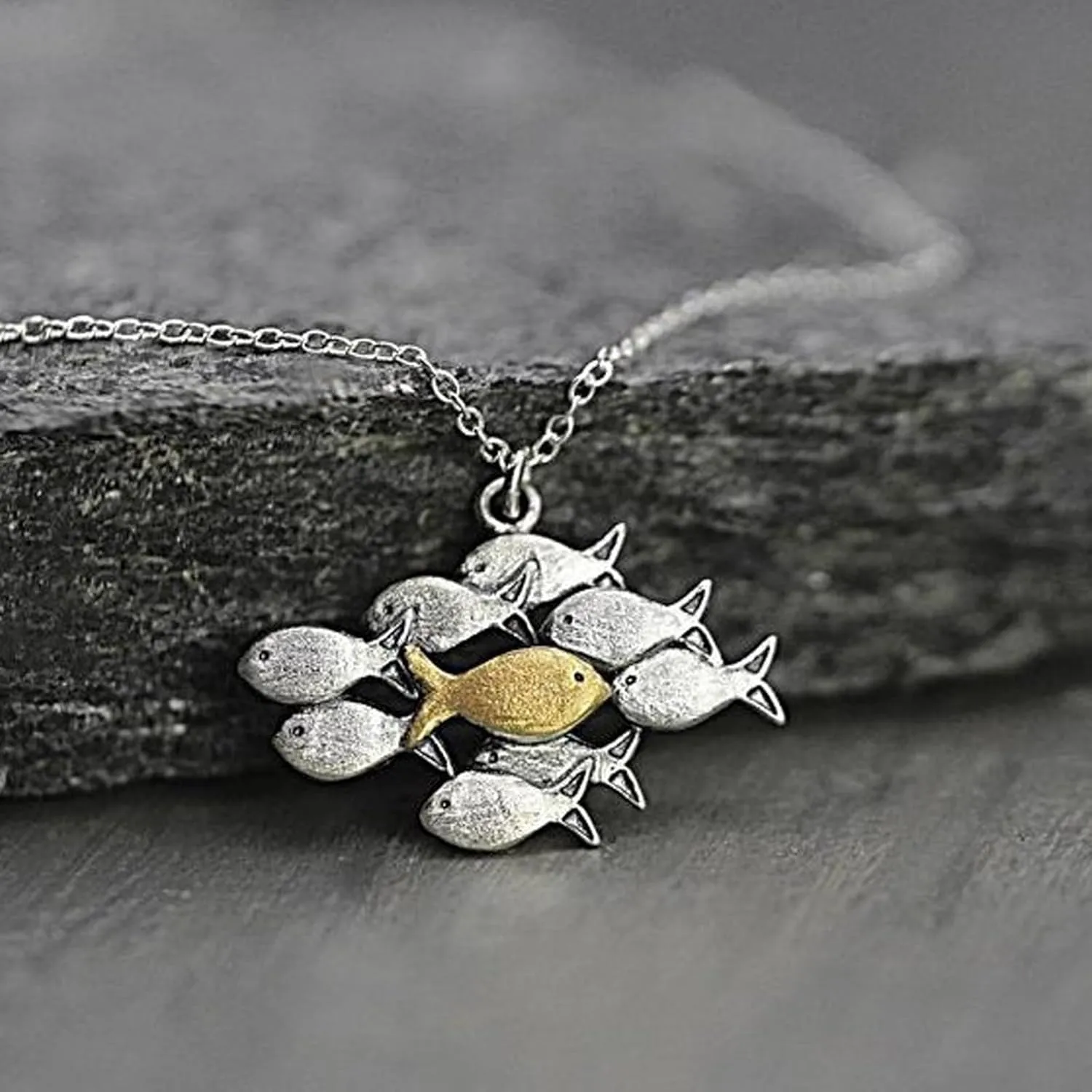 Angyape Swim Against The Current Necklace, Inspirational Hope Encouragement Spiritual Necklaces Adjustable Fish Chain Spiritual Faith Jewelry for Women Men