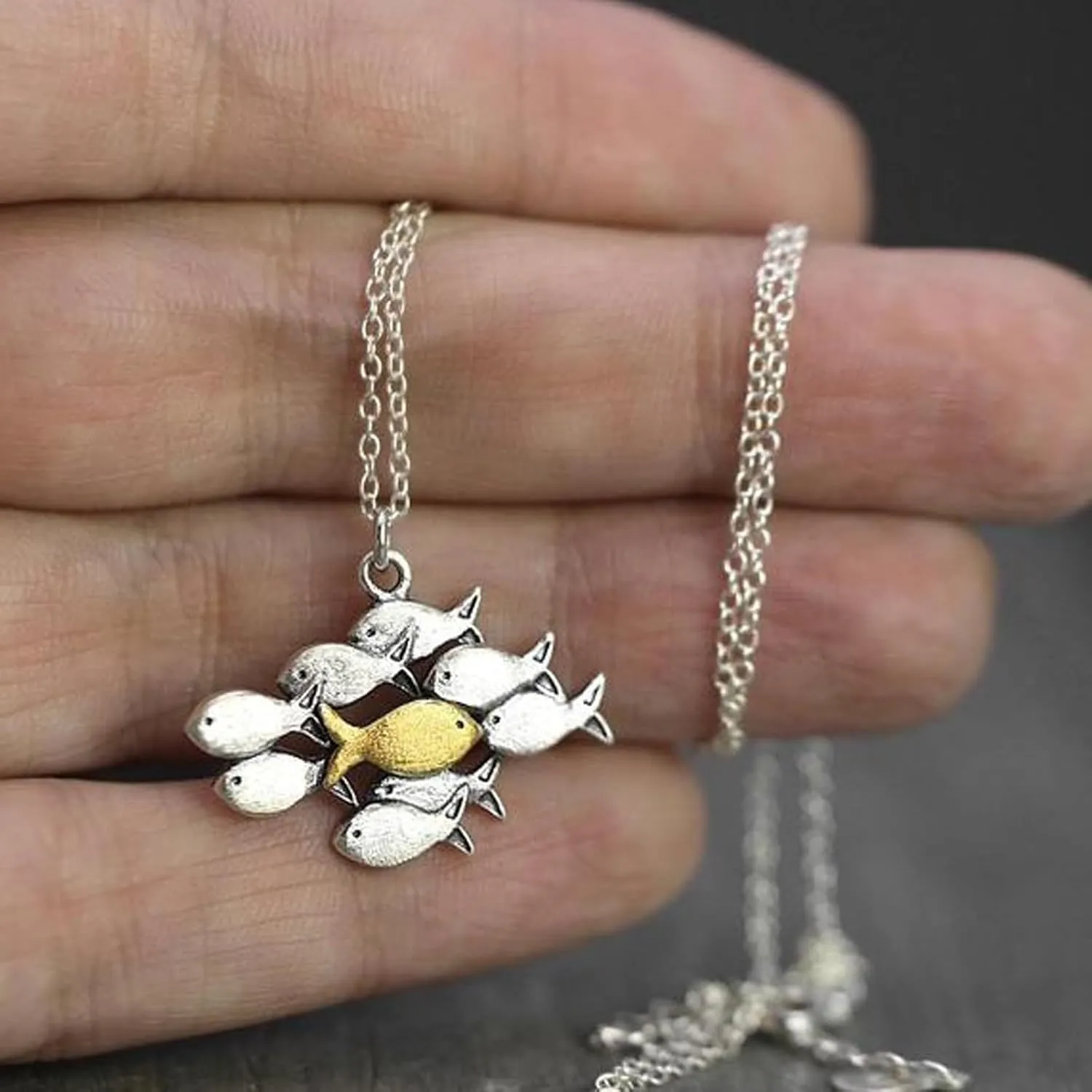 Angyape Swim Against The Current Necklace, Inspirational Hope Encouragement Spiritual Necklaces Adjustable Fish Chain Spiritual Faith Jewelry for Women Men