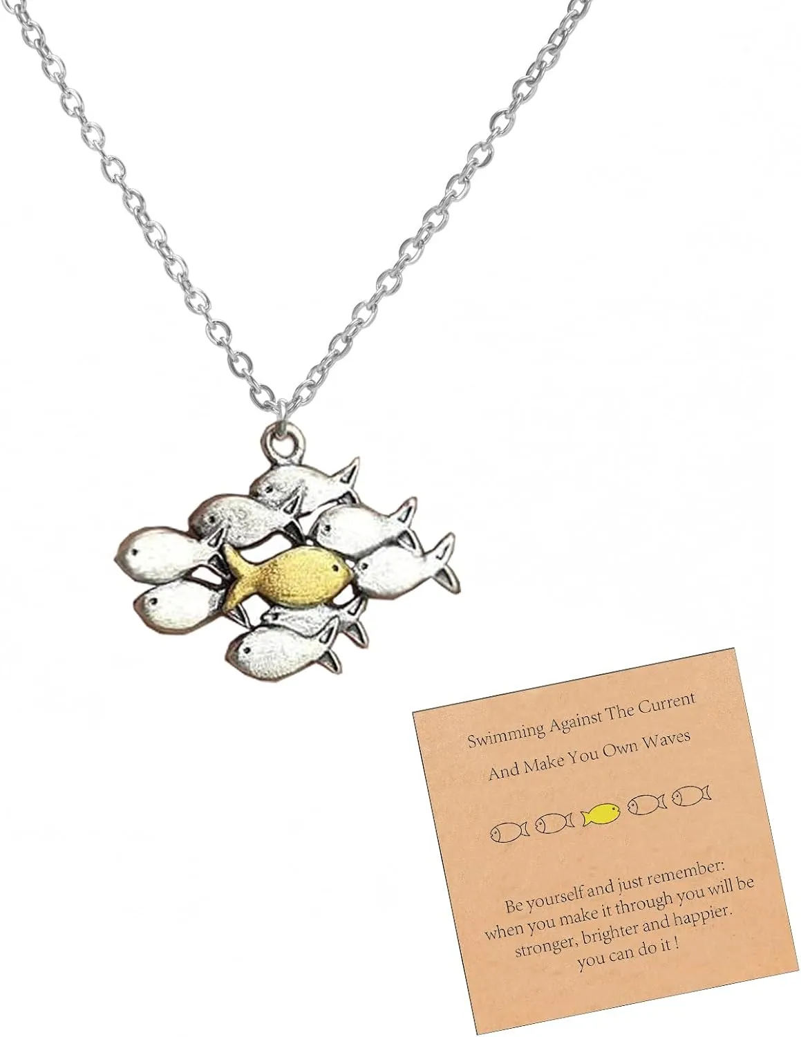 Angyape Swim Against The Current Necklace, Inspirational Hope Encouragement Spiritual Necklaces Adjustable Fish Chain Spiritual Faith Jewelry for Women Men