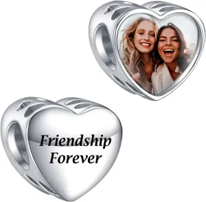 Annmors Personalized Photo Charms For Bracelets/Necklace 925 Sterling Silver Love Heart Shaped Engraved Customize Picture Gift for Birthday Mother's Day,Bead Charms Jewelry for Women