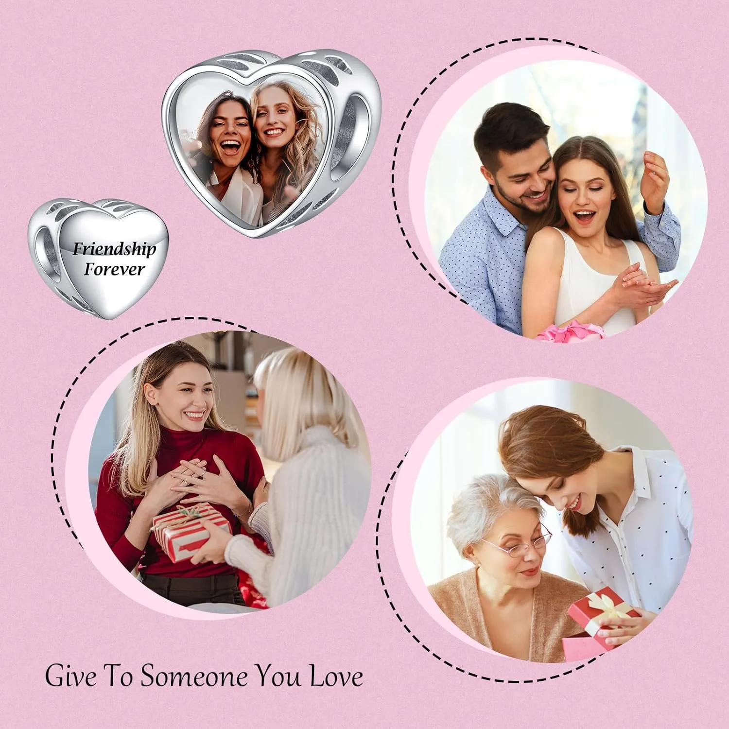 Annmors Personalized Photo Charms For Bracelets/Necklace 925 Sterling Silver Love Heart Shaped Engraved Customize Picture Gift for Birthday Mother's Day,Bead Charms Jewelry for Women