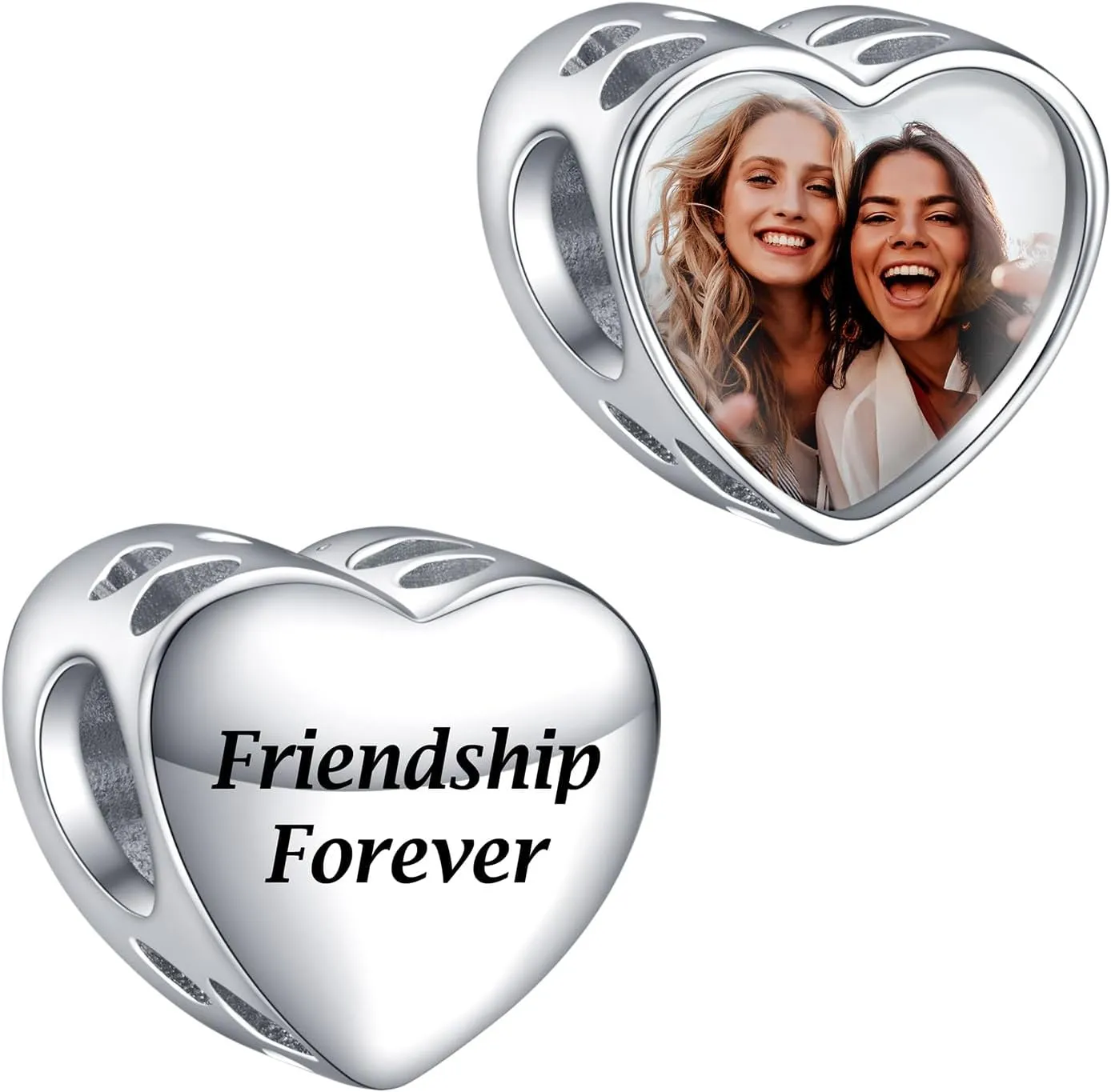 Annmors Personalized Photo Charms For Bracelets/Necklace 925 Sterling Silver Love Heart Shaped Engraved Customize Picture Gift for Birthday Mother's Day,Bead Charms Jewelry for Women
