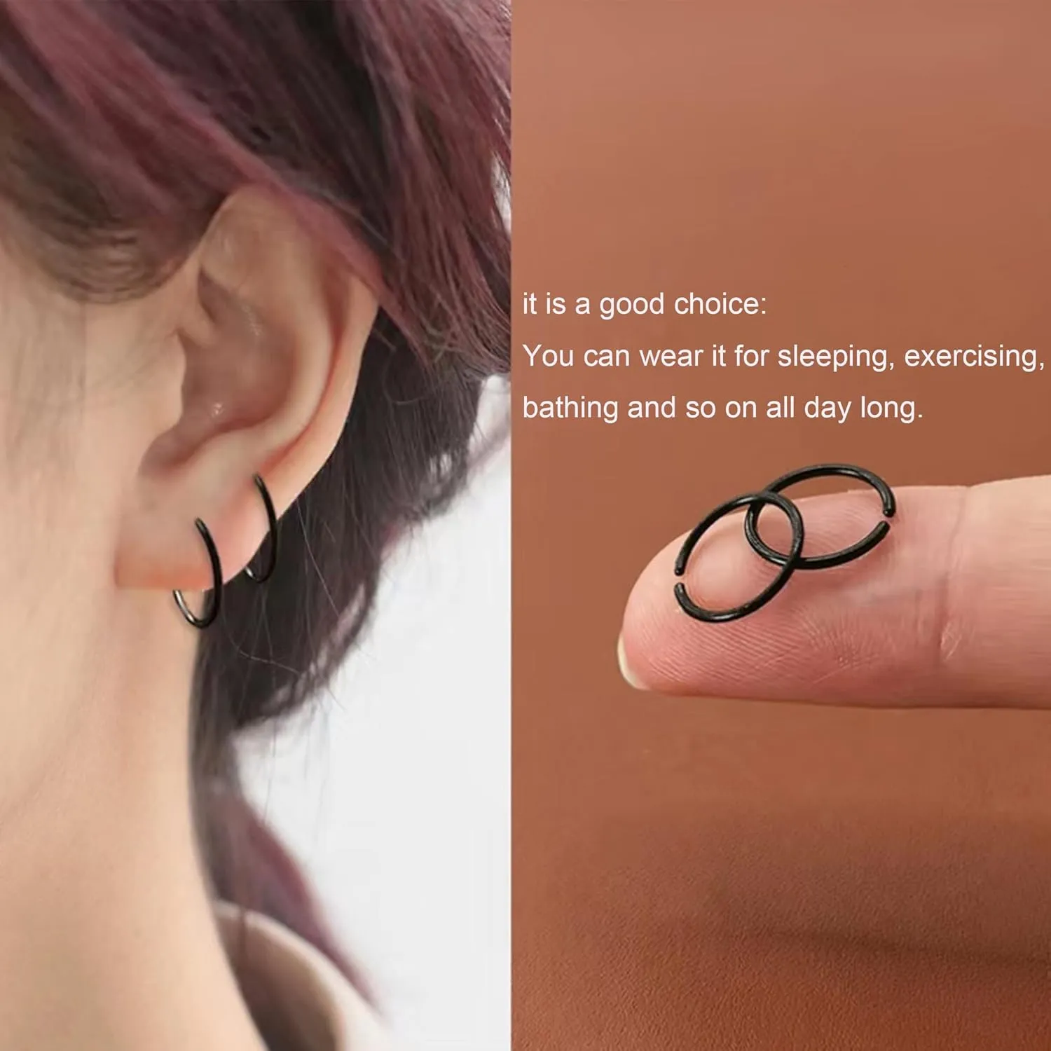 Anti-Allergy Plastic Hoop Ear Retainers and Clear Nose Rings, 20 Gauge, Unisex, for Sensitive Ears & Skin