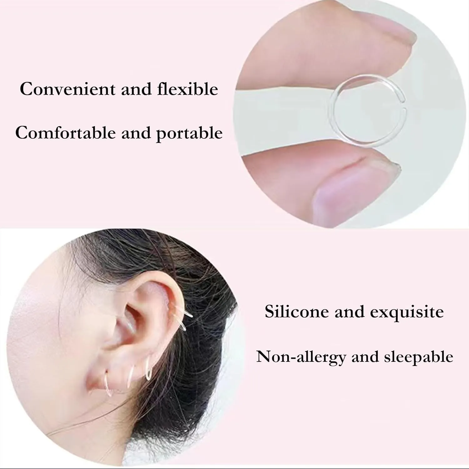 Anti-Allergy Plastic Hoop Ear Retainers, Unisex Nose Rings for Sensitive Ears & Skin, Clear, Black, Pink, 20 Gauge