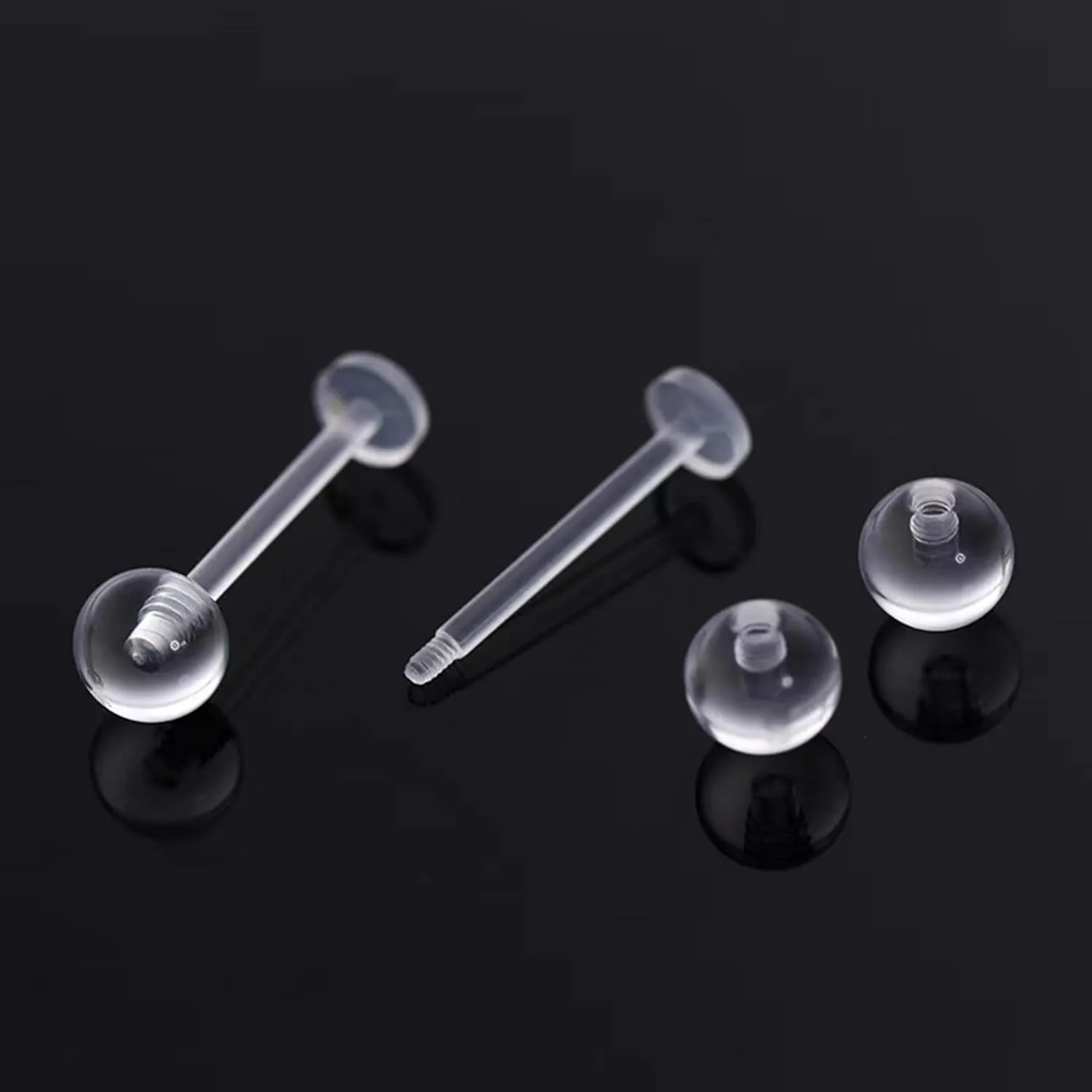 Anti-Allergy Plastic Stud Ear Retainers, Clear Nose Rings, Screw Ball Backs, For Sensitive Ears & Skin