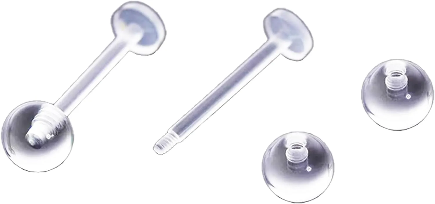 Anti-Allergy Plastic Stud Ear Retainers, Clear Nose Rings, Screw Ball Backs, For Sensitive Ears & Skin