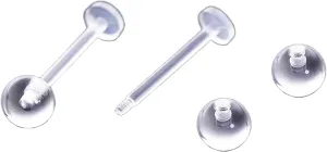 Anti-Allergy Plastic Stud Ear Retainers, Clear Nose Rings, Screw Ball Backs, For Sensitive Ears & Skin