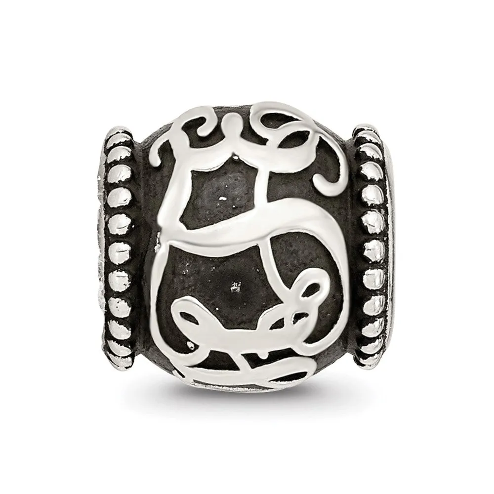 Antiqued Personalized Monogram Charm Bead in Sterling Silver