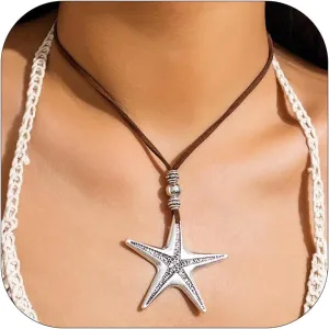Aonklot Starfish Necklace Gold Seashell Charm Necklaces for Women Trendy Ocean Shell Accessories Beach Necklaces Summer Outfits for Women 2025 Vacation