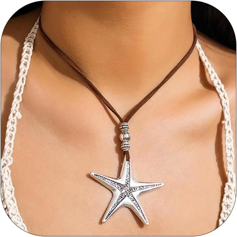 Aonklot Starfish Necklace Gold Seashell Charm Necklaces for Women Trendy Ocean Shell Accessories Beach Necklaces Summer Outfits for Women 2025 Vacation