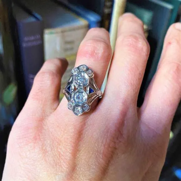Art Deco Diamond & Sapphire Dinner Ring