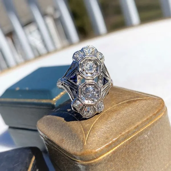 Art Deco Diamond & Sapphire Dinner Ring