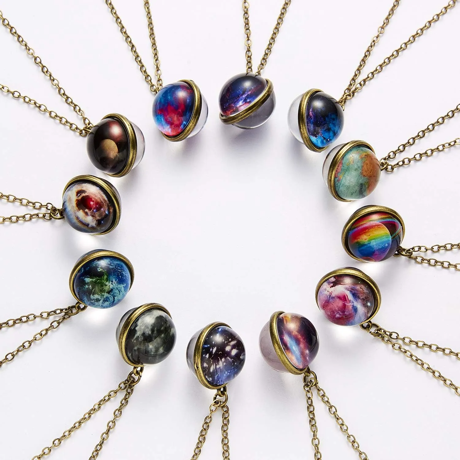 ASFKIPMF Galaxy Pendant Necklaces Planets Necklace Pendent Double-Sided Glass Ball Universe Galaxy Solar System Guardian Stars Necklace Astronomy Solar System Star Beautiful Necklace1