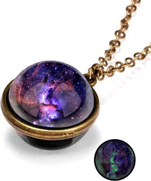 ASFKIPMF Galaxy Pendant Necklaces Planets Necklace Pendent Double-Sided Glass Ball Universe Galaxy Solar System Guardian Stars Necklace Astronomy Solar System Star Beautiful Necklace1