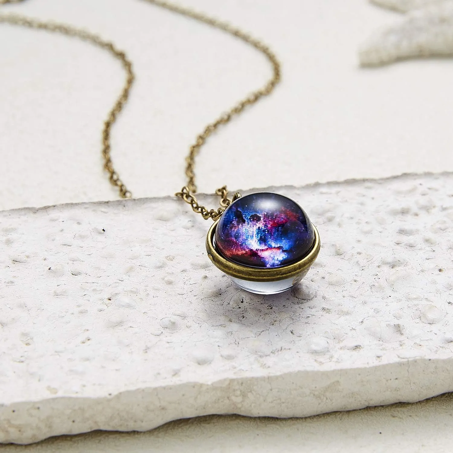 ASFKIPMF Galaxy Pendant Necklaces Planets Necklace Pendent Double-Sided Glass Ball Universe Galaxy Solar System Guardian Stars Necklace Astronomy Solar System Star Beautiful Necklace1