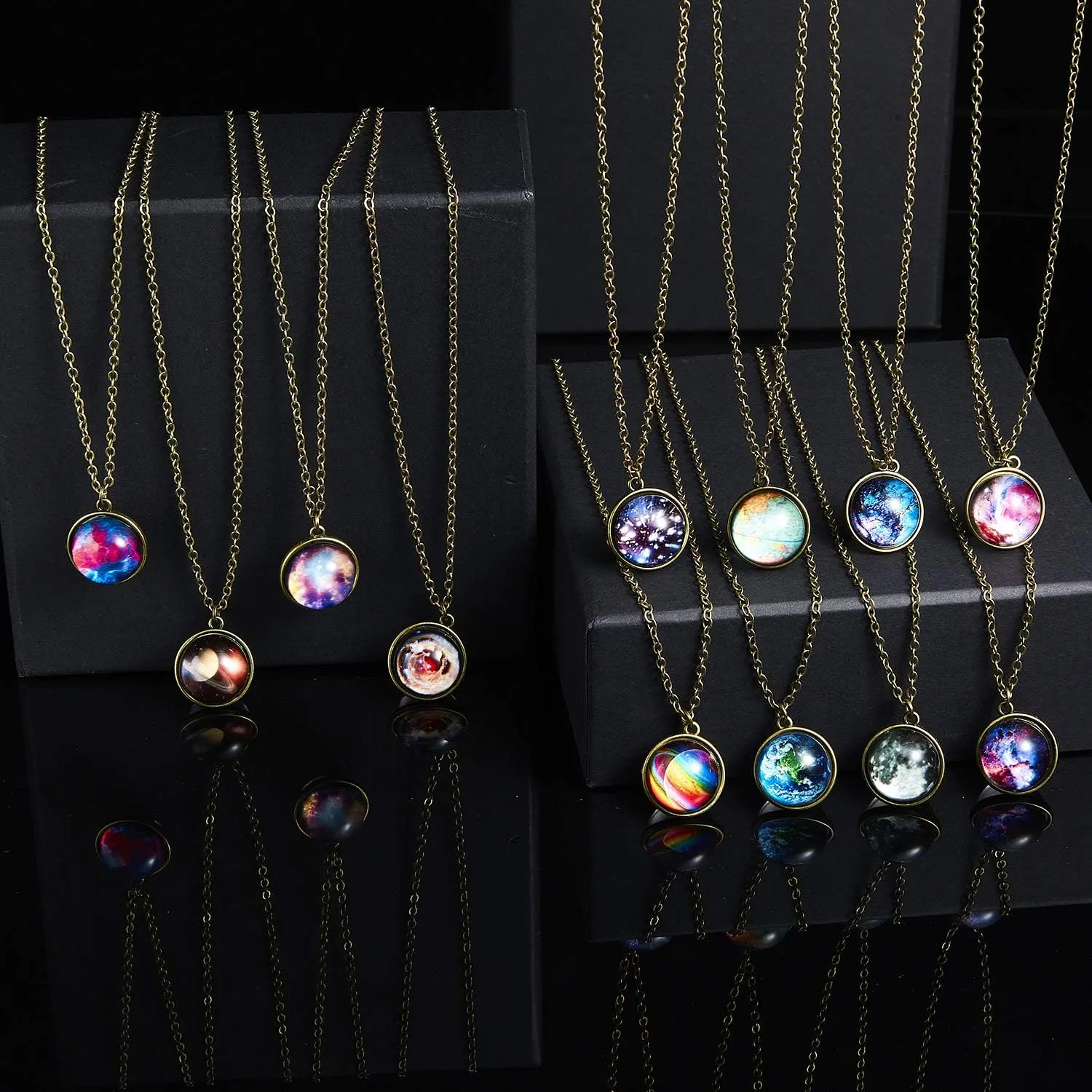 ASFKIPMF Galaxy Pendant Necklaces Planets Necklace Pendent Double-Sided Glass Ball Universe Galaxy Solar System Guardian Stars Necklace Astronomy Solar System Star Beautiful Necklace1
