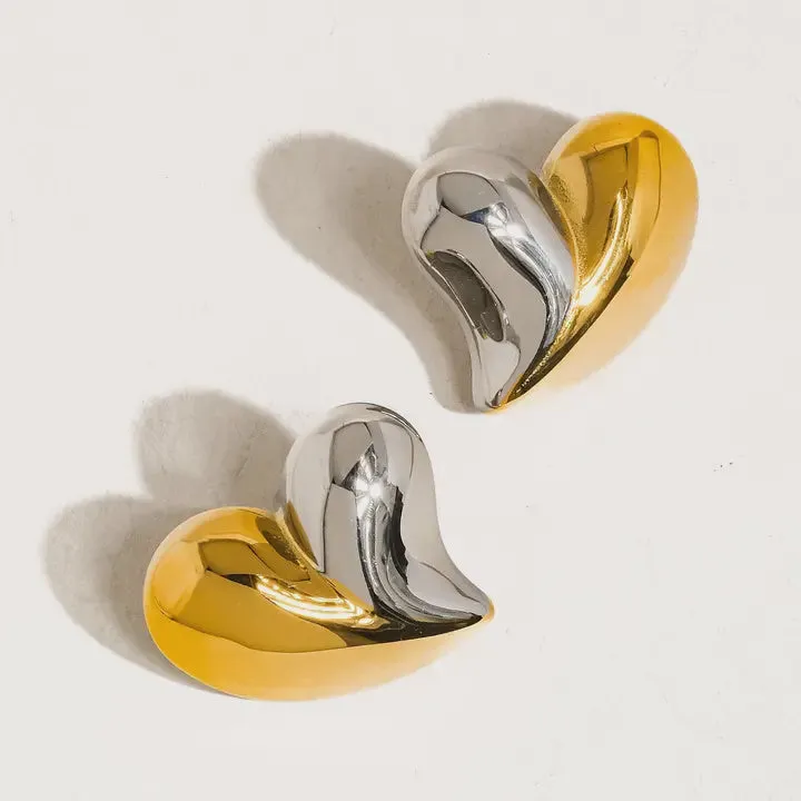 Atrial 18K Gold Silver Non-Tarnish Heart Studs