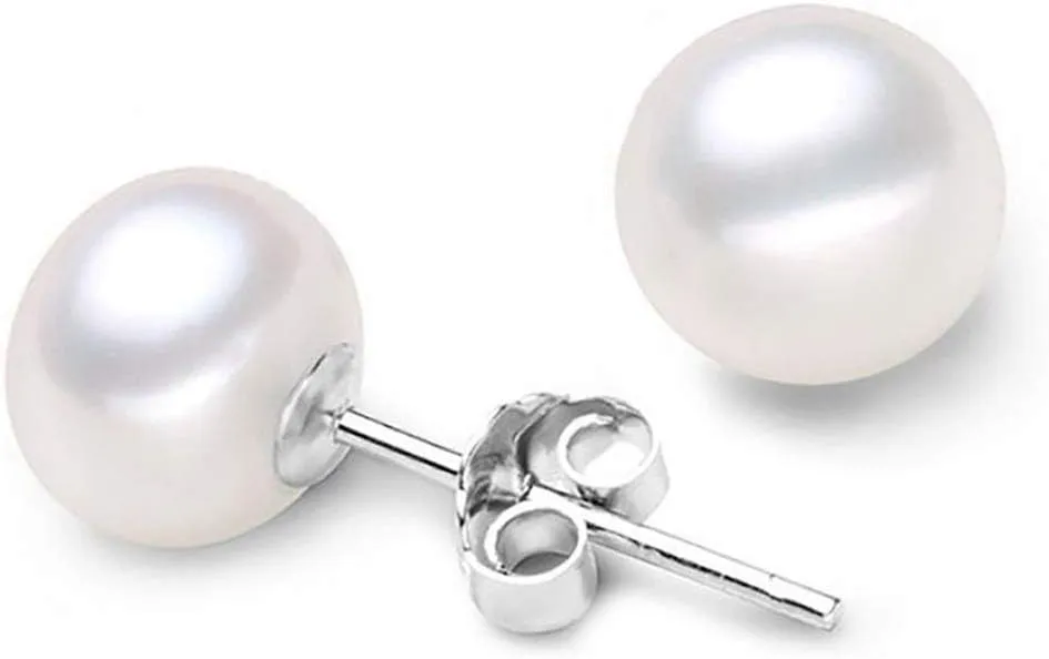Authentic 925 Sterling Silver AAAA Grade Natural White Freshwater Pearl Stud Earrings or Drop Earrings Tarnish Resistant Hypoallergenic Nickel Free Women Jewelry