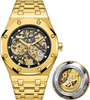 Automatic Watches for Men Mechanical Movement Tourbillon Self-Winding Transparent Skeleton Fashion Gift Business Dress Wristwatch with Waterproof 41mm Luminous Dial Stainless Steel Band